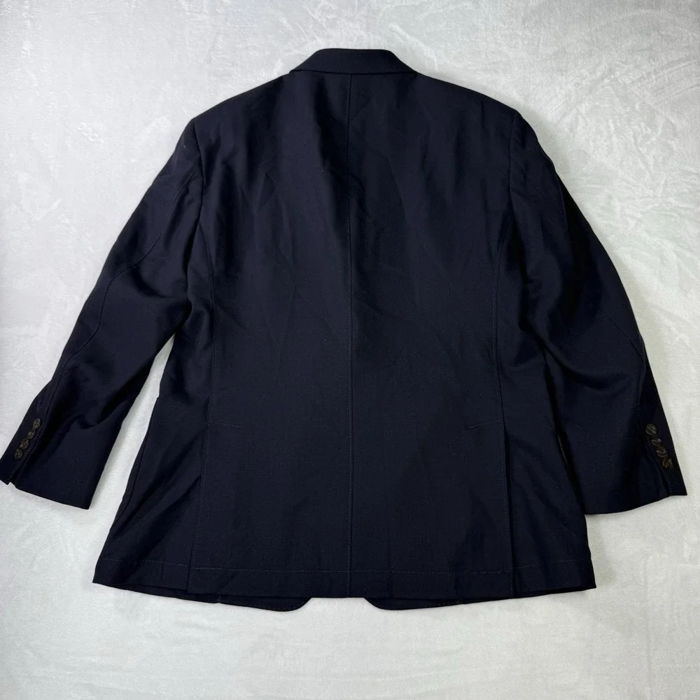 Q by Flynt Blazer Mens 44R Navy Journey 100% Wool Double Vented‎ Striped Lined